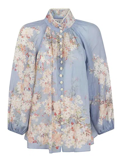 Zimmermann Cascadian Billowed Ramie Shirt In Multi