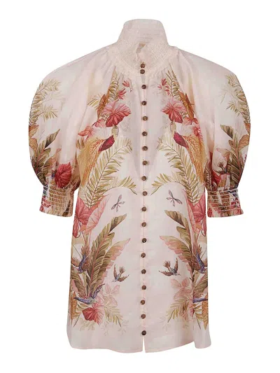 Zimmermann Ascension Billowed Ramie Shirt In Multi