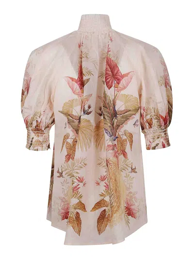 Zimmermann Ascension Billowed Ramie Shirt In Multi