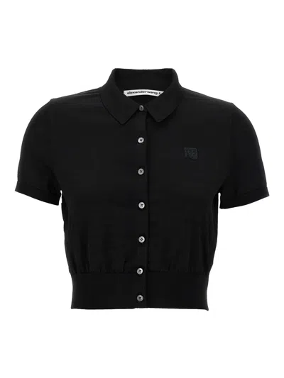 Alexander Wang T T By Alexander Wang Logo Patch Polo Shirt In Black