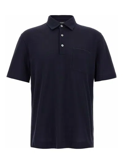 Zegna Men's Piquet Polo T-shirt In Black