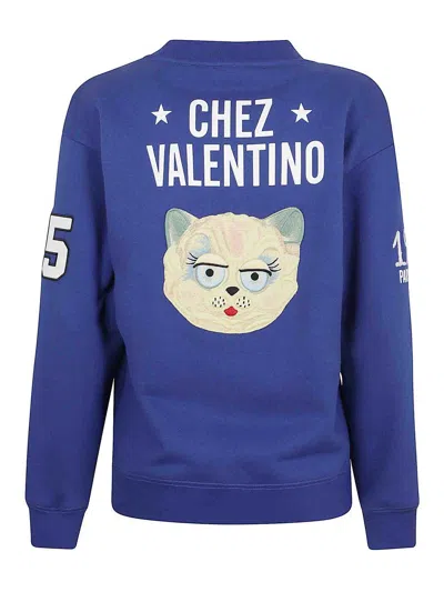 Valentino Blue Cotton "v" College Sweatshirt In Blue