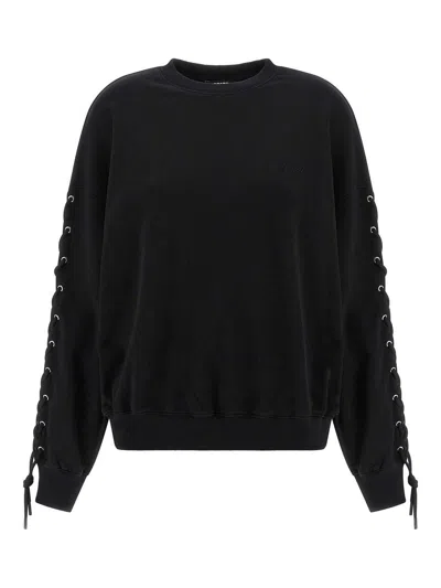 Rotate Birger Christensen Crew Neck Lace-up Detail Sweatshirt In Black