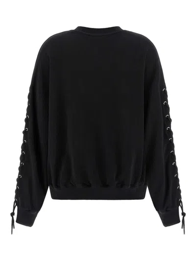Rotate Birger Christensen Crew Neck Lace-up Detail Sweatshirt In Black