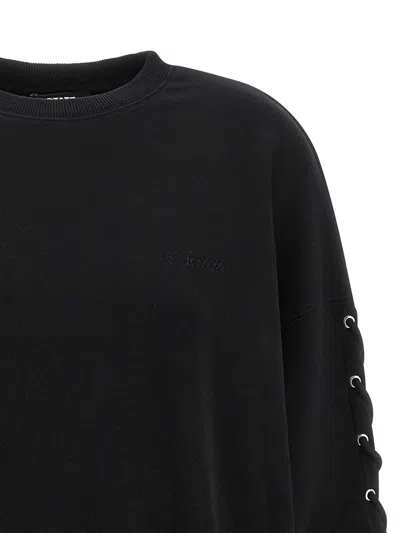Rotate Birger Christensen Crew Neck Lace-up Detail Sweatshirt In Black
