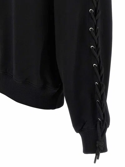 Rotate Birger Christensen Crew Neck Lace-up Detail Sweatshirt In Black