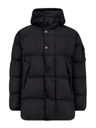 Stone Island Quilted Short Parka With Hood And Button Closures In Brown