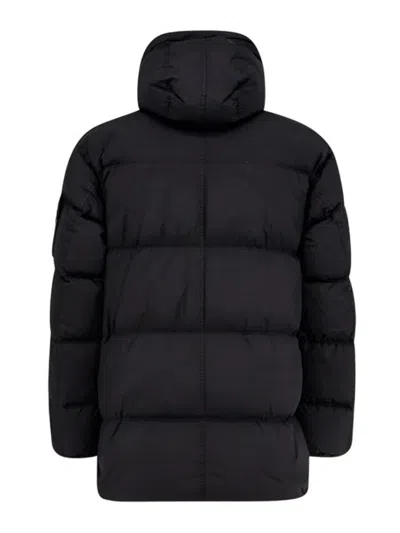Stone Island Quilted Short Parka With Hood And Button Closures In Brown