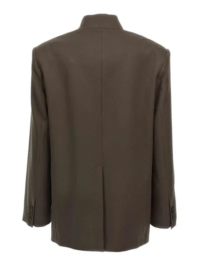 Attico Lapel Jacket With Flap And Chest Pockets In Brown