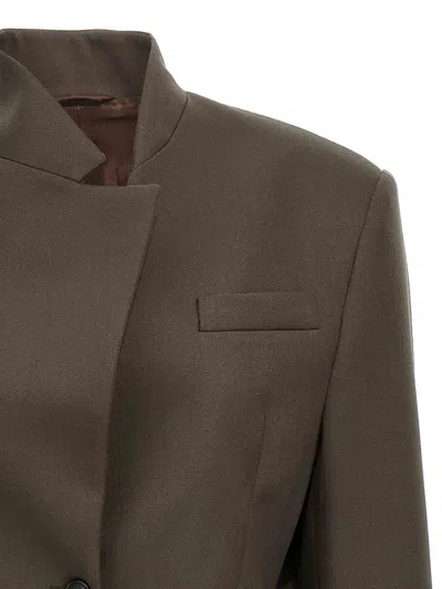 Attico Lapel Jacket With Flap And Chest Pockets In Brown