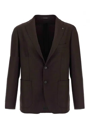 Tagliatore Square Pattern Blazer With Lapel And Pockets In Brown