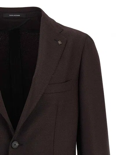Tagliatore Square Pattern Blazer With Lapel And Pockets In Brown