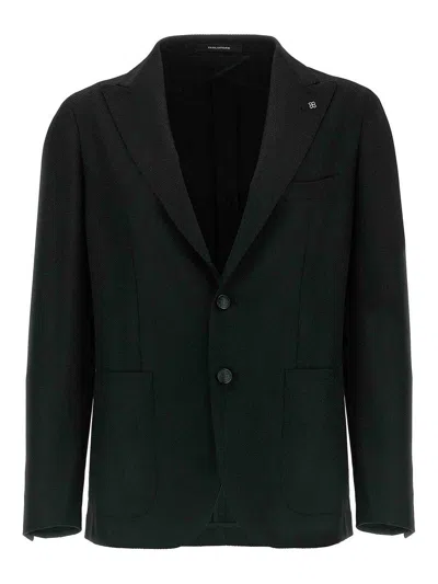 Tagliatore Square Pattern Blazer With Front Pockets In Black