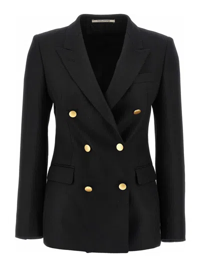 Tagliatore Double-breasted Wool Jacket With Peak Lapels In Black