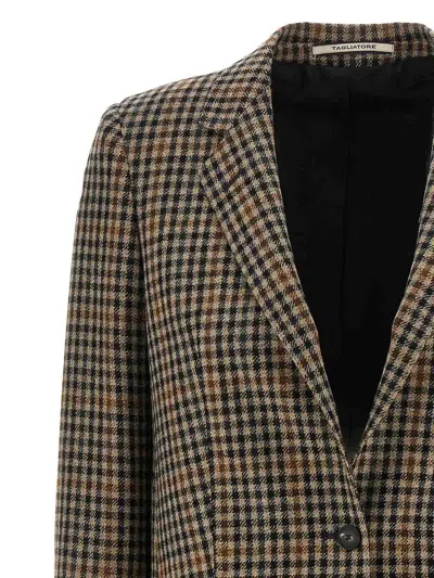 Tagliatore Checked Pattern Wool Jacket Front Pockets In Brown