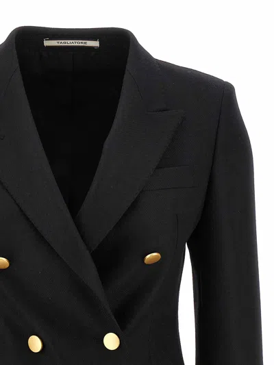 Tagliatore Double-breasted Wool Jacket With Peak Lapels In Black
