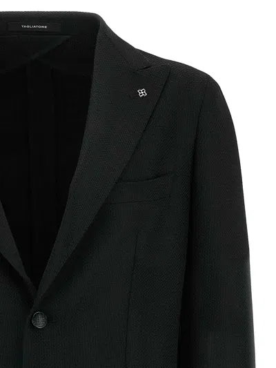 Tagliatore Square Pattern Blazer With Front Pockets In Black