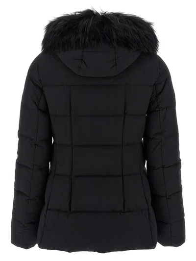 Moorer Hooded Jacket With Fur Trim And Quilted Pattern In Black