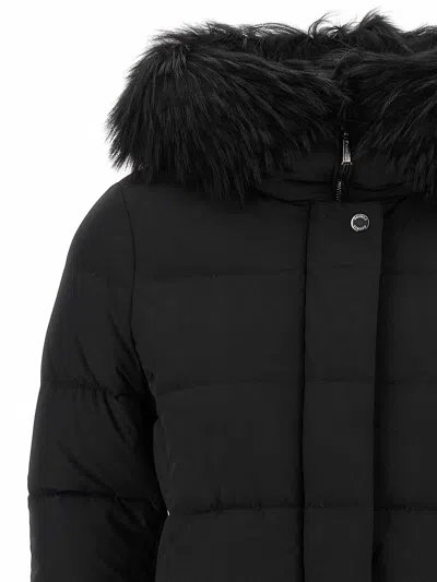 Moorer Hooded Jacket With Fur Trim And Quilted Pattern In Black