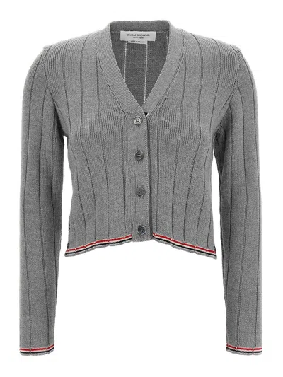 Thom Browne Ladder Full Neede Rib Stitch Cardigan In Gray