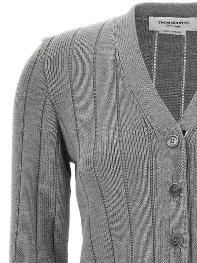 Thom Browne Ladder Full Neede Rib Stitch Cardigan In Gray