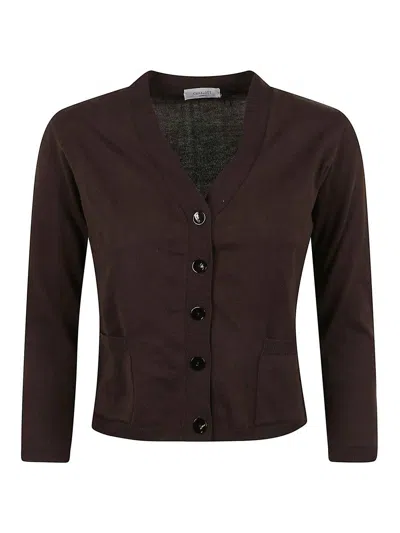 Charlott V-neck Button-down Sweater With Front Pockets In Brown