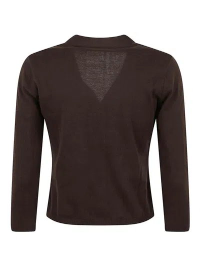 Charlott V-neck Button-down Sweater With Front Pockets In Brown
