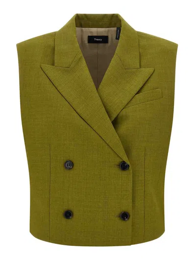 Theory Tailored Sleeveless Double-breasted Vest In Green