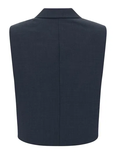 Theory Slightly Cropped Double-breasted Vest With Peak Lapels In Blue
