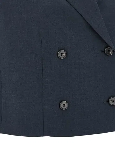 Theory Slightly Cropped Double-breasted Vest With Peak Lapels In Blue