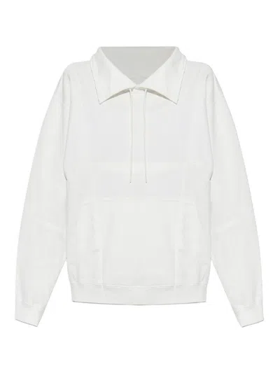 Mm6 Maison Margiela Drawstring Spread-collar Sweatshirt In White