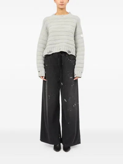 Mm6 Maison Margiela Mm6 By Maison Margiela Cropped Grey Sweater With Ribbed Knit In Gray