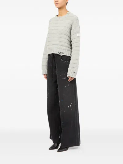 Mm6 Maison Margiela Mm6 By Maison Margiela Cropped Grey Sweater With Ribbed Knit In Gray