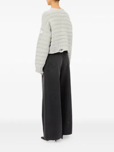 Mm6 Maison Margiela Mm6 By Maison Margiela Cropped Grey Sweater With Ribbed Knit In Gray