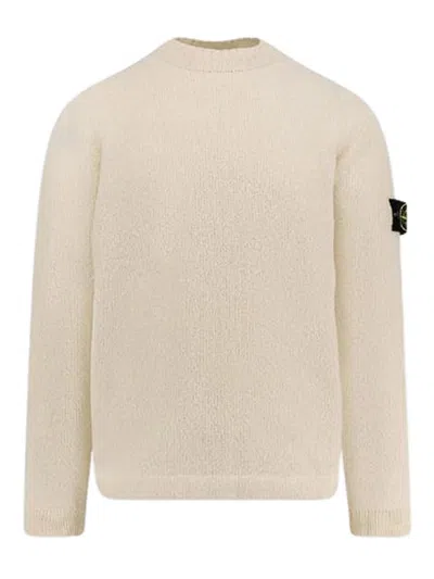 Stone Island Ivory Ribbed Knit Sweater With Crew Neckline In Multi