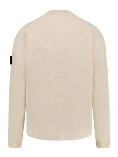 Stone Island Ivory Ribbed Knit Sweater With Crew Neckline In Multi
