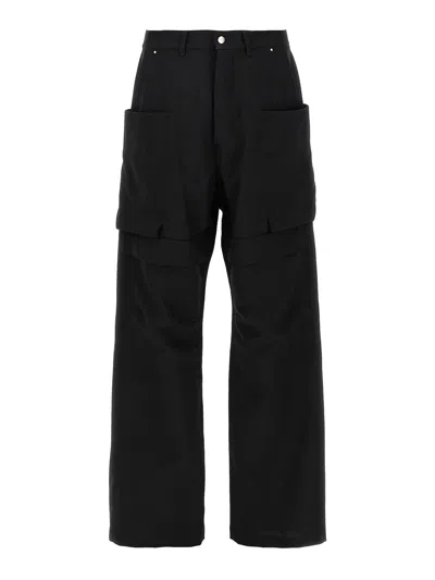 Rick Owens Stefan Flared Grain De Poudre Wool Cargo Trousers In Black