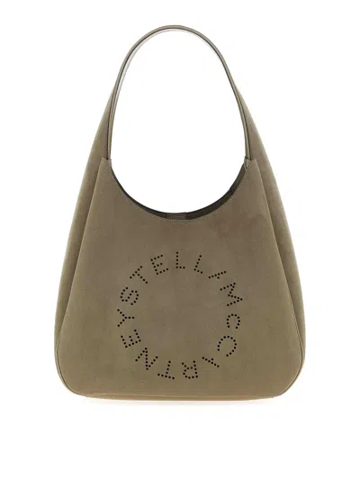 Stella Mccartney Large Suede Finish Shoulder Bag With Top Handle In Gray