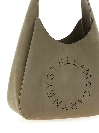 Stella Mccartney Large Suede Finish Shoulder Bag With Top Handle In Gray