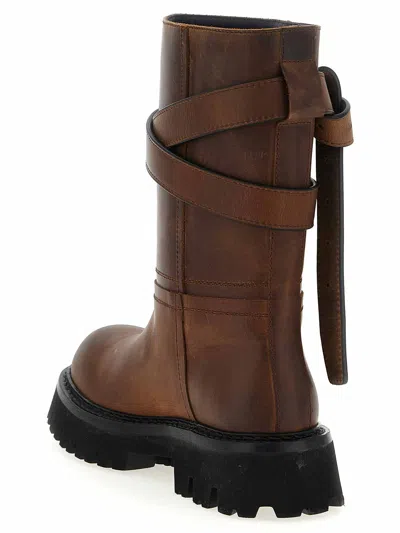 Moschino 'chunky Sole' Ankle Boots With Buckle And Strap In Brown