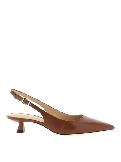 Stuart Weitzman Sculpted Buckle Kitten Heel Slingback Pumps In Brown