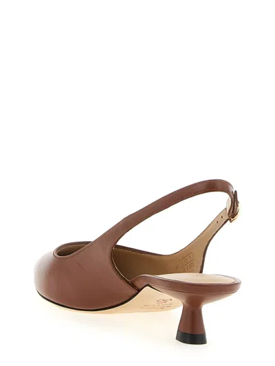 Stuart Weitzman Sculpted Buckle Kitten Heel Slingback Pumps In Brown