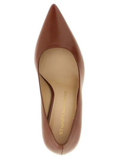 Stuart Weitzman Power Pointed Toe Stiletto Leather Pumps In Brown