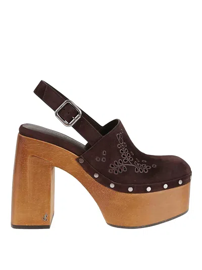 Jimmy Choo Alida 135 Embroidered Studded Suede Platform Clogs In Brown