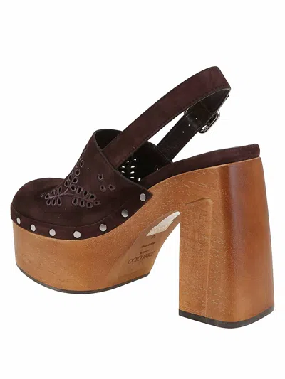 Jimmy Choo Alida 135 Embroidered Studded Suede Platform Clogs In Brown