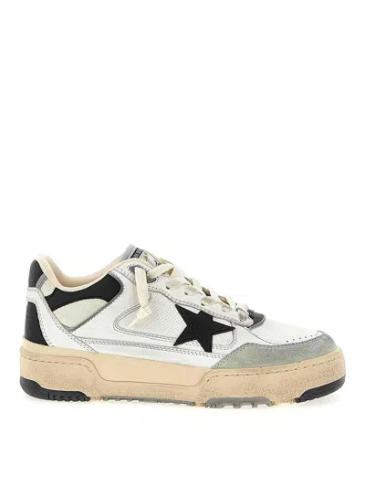 Golden Goose Forty2 Leather Sneakers With Black Star And Heel Tab In White