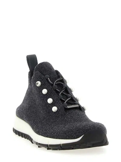 Jimmy Choo Low Top Sneakers With Pearls And Knitted Upper In Black