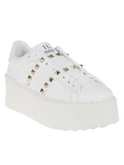 Valentino Garavani White Rockstud Elegant Sneakers With Golden Studs