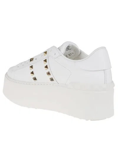 Valentino Garavani White Rockstud Elegant Sneakers With Golden Studs