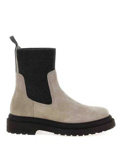 Brunello Cucinelli Loop Detail Ankle Boots With Chunky Sole In Sand